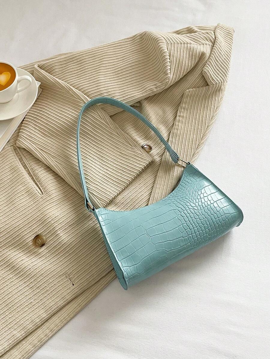 鱷魚壓紋法棍包 - 淺藍色 - 查看 1