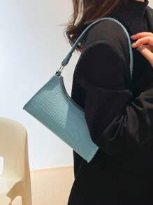 鱷魚壓紋法棍包 - 淺藍色 - 查看 3