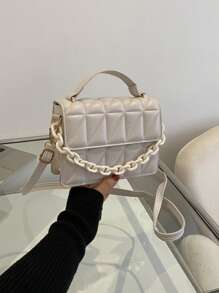 Waterproof,Lightweight,Business Casual Mini Quilted Pattern Chain Square Bag For Teen Girls Women College Students,Rookies & White-collar Workers Perfect for Office,College,Work ,Business,Commute,Outdoors, Travel, Outings - Beige - View 2
