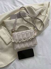 Waterproof,Lightweight,Business Casual Mini Quilted Pattern Chain Square Bag For Teen Girls Women College Students,Rookies & White-collar Workers Perfect for Office,College,Work ,Business,Commute,Outdoors, Travel, Outings - Beige - View 5