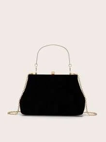 情人節禮物大容量金屬框手拿包,簡約浪漫新設計晚宴手提包適用於婚禮 - 黑色 - 查看 3