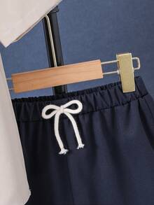 Boys Letter Graphic Shirt & Drawstring Waist Shorts - Multicolor - View 6