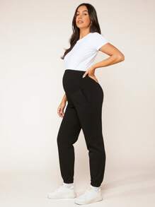 SHEIN Quần bầu bằng vải nỉ bông mềm mại, cạp điều chỉnh được, túi chéo. - màu đen - Xem 4