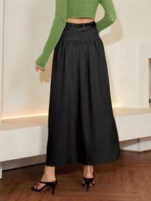 Solid High Waist Flare Skirt - Black - View 2