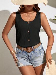 SHEIN LUNE Waffle Knit Fake Button Tank Top