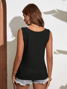 SHEIN LUNE Waffle Knit Fake Button Tank Top