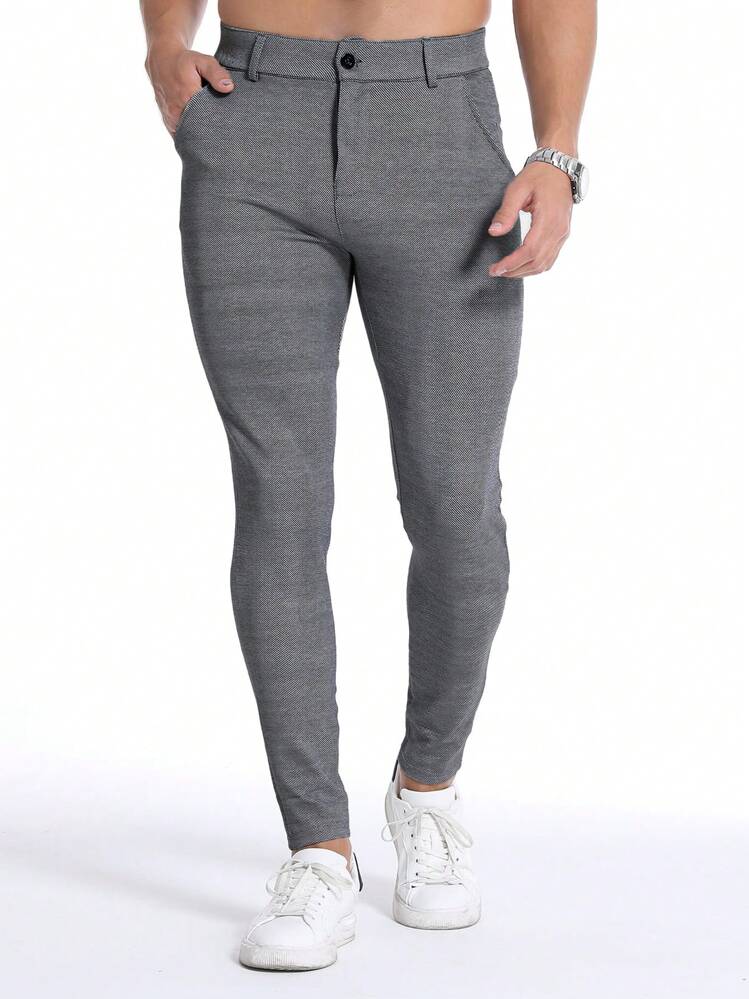 Men Slant Pocket Skinny Pants - Grey - View 1