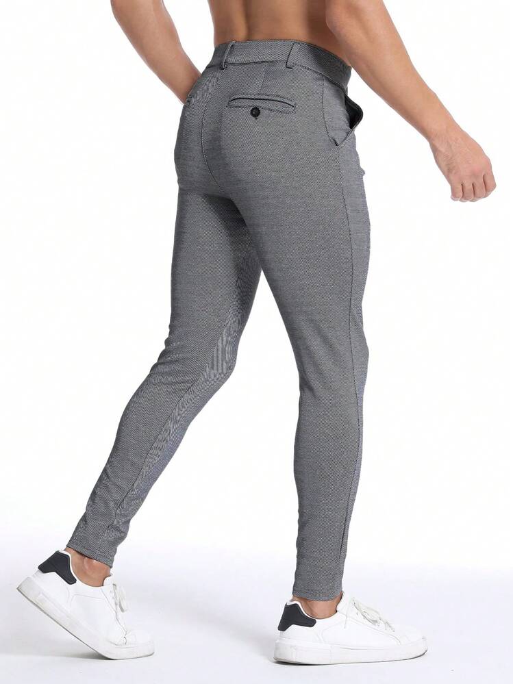 Men Slant Pocket Skinny Pants - Grey - View 3