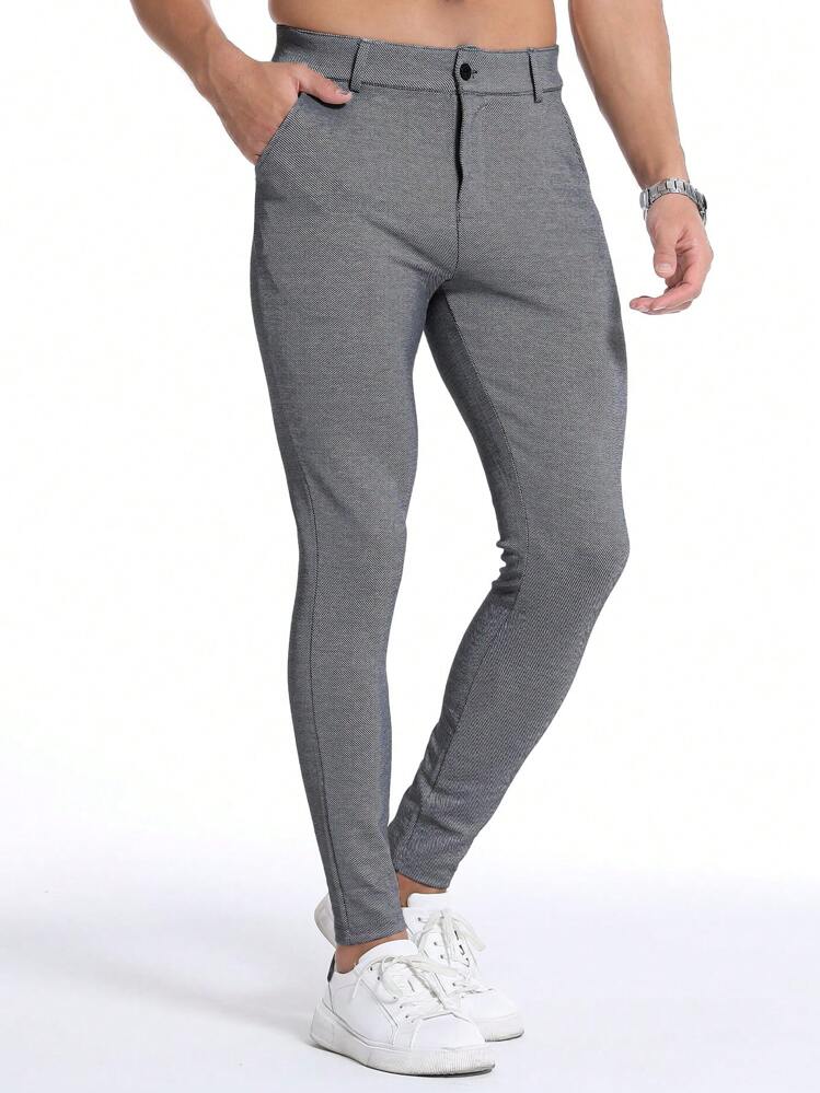 Men Slant Pocket Skinny Pants - Grey - View 4