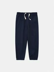 小男童腰部抽繩素色長褲 - 藏蓝色 - 查看 1