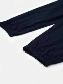 小男童腰部抽繩素色長褲 - 藏蓝色 - 查看 3