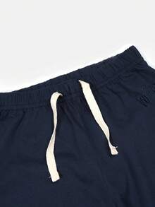 小男童腰部抽繩素色長褲 - 藏蓝色 - 查看 4