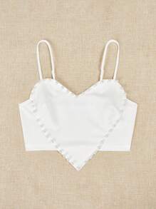 SHEIN ICON Pearls Beaded Crop Cami Top - White - View 4