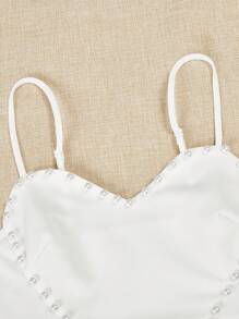 SHEIN ICON Pearls Beaded Crop Cami Top - White - View 5