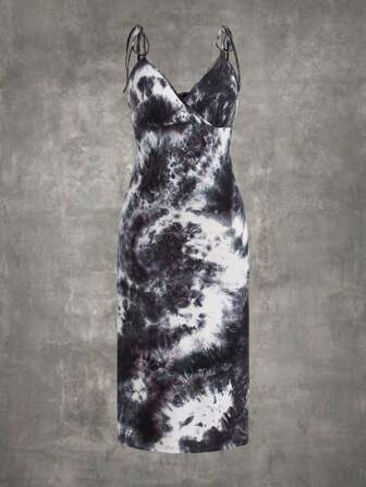 Taglie Forti Abito con bretelle sottile tie dye con spalle annodate