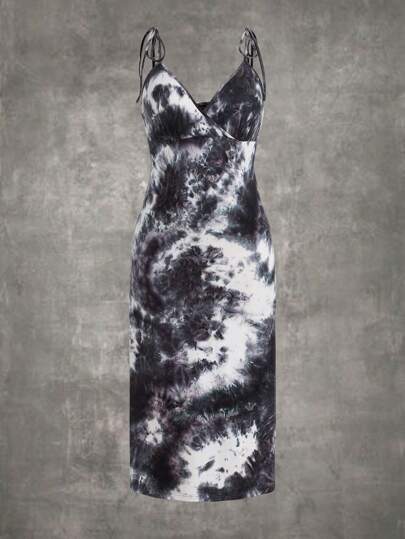 Taglie Forti Abito con bretelle sottile tie dye con spalle annodate