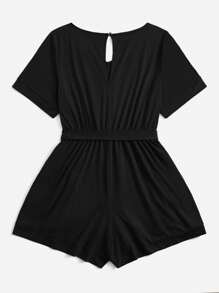 SHEIN LUNE 大碼後鎖孔腰帶連身短褲 - 黑色 - 查看 2