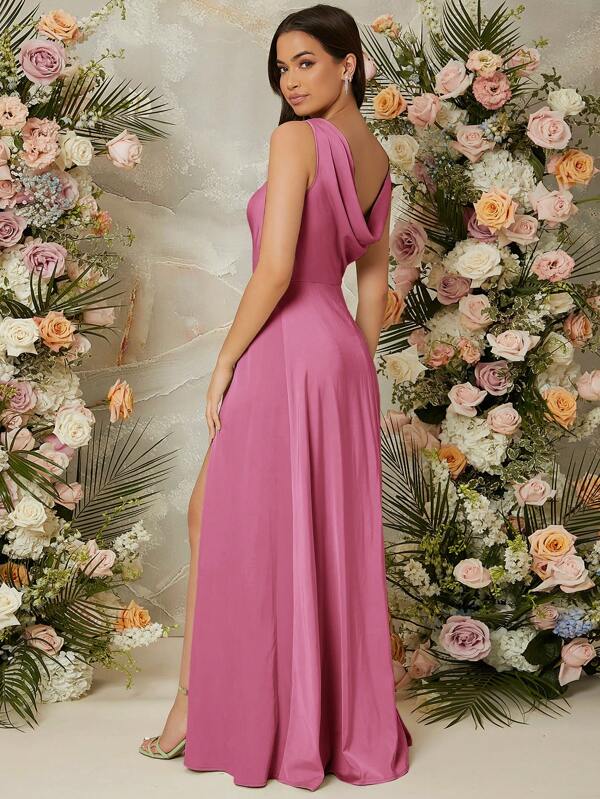 SHEIN Belle Robe de demoiselle d'honneur à col drapé fendu Mode en