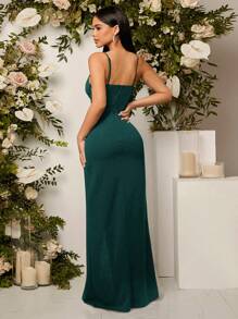 SHEIN Belle 蕾絲拼接高衩吊帶連衣裙