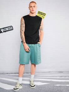 Manfinity RebelGame Men Letter Graphic Drawstring Waist Shorts - Mint Green - View 4