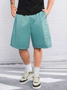Manfinity RebelGame Men Letter Graphic Drawstring Waist Shorts - Mint Green - View 5
