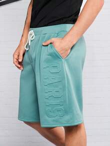 Manfinity RebelGame Men Letter Graphic Drawstring Waist Shorts - Mint Green - View 6