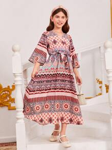 SHEIN Đầm Gái Thắt lưng Trọn gói Bộ lạc Boho - Nhiều màu - Xem 1