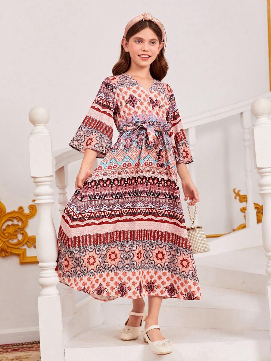 SHEIN Đầm Gái Thắt lưng Trọn gói Bộ lạc Boho - Nhiều màu - Xem 1