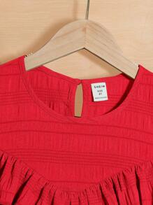 SHEIN 女孩挖肩荷葉邊襯衫 - 紅色 - 查看 4