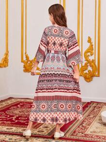 SHEIN Đầm Gái Thắt lưng Trọn gói Bộ lạc Boho - Nhiều màu - Xem 2
