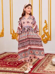 SHEIN Đầm Gái Thắt lưng Trọn gói Bộ lạc Boho - Nhiều màu - Xem 4