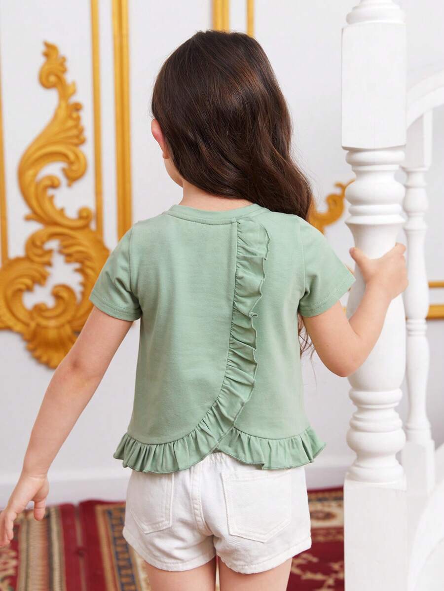 SHEIN 小女童荷葉邊圍裹後T恤 - 薄荷綠 - 查看 1