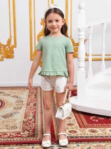 SHEIN 小女童荷葉邊圍裹後T恤 - 薄荷綠 - 查看 4