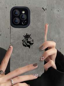 Ốp điện thoại PU in hình đầu sư tử - Xám - Xem 1