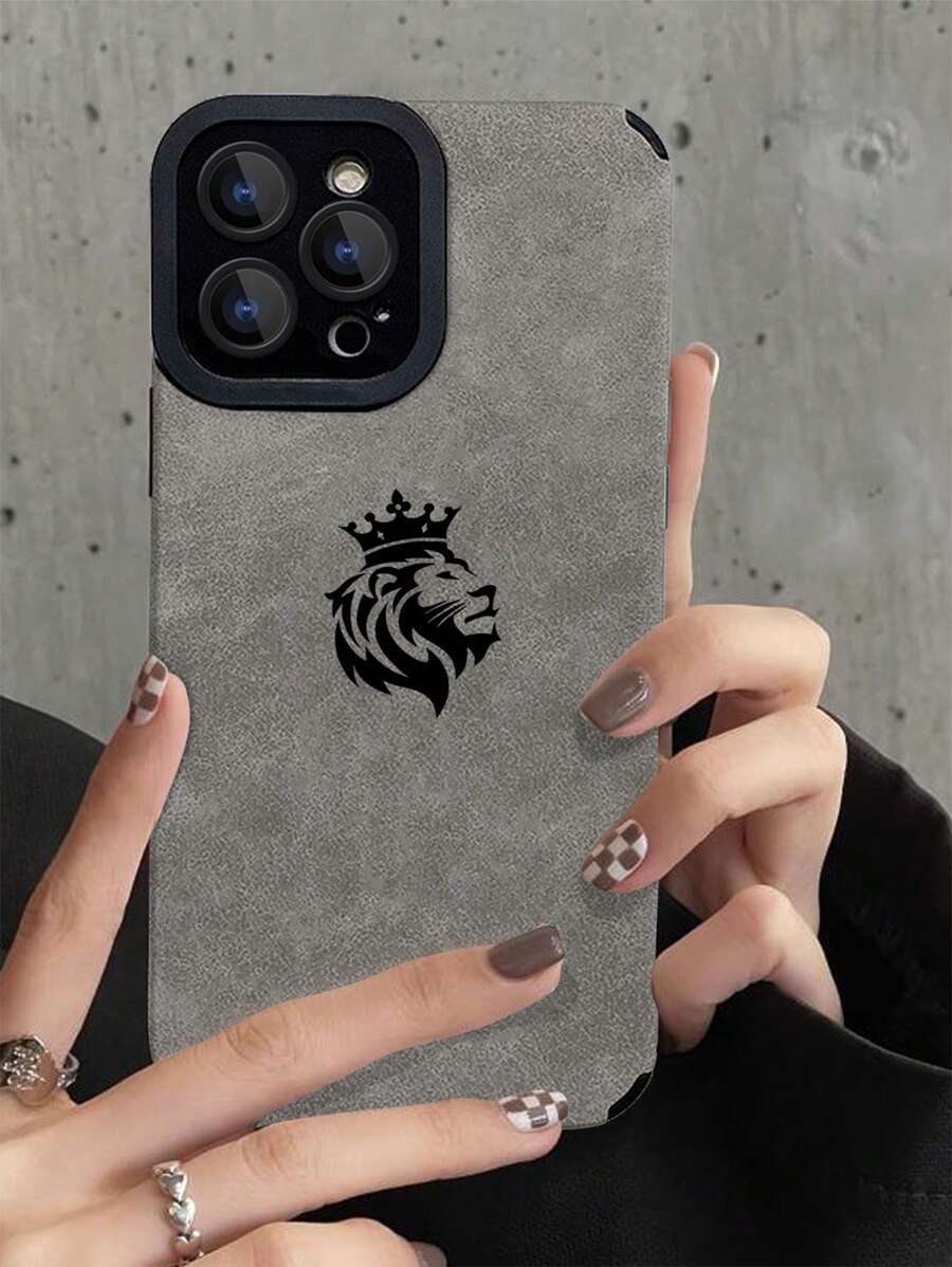 Ốp điện thoại PU in hình đầu sư tử - Xám - Xem 1