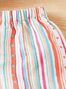 SHEIN 小女童條紋和幾何圖案吊帶背心和短褲 - 粉色 - 查看 3