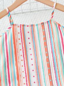 SHEIN 小女童條紋和幾何圖案吊帶背心和短褲 - 粉色 - 查看 4