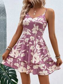 Breezaya 印花後背繫帶雙層下擺吊帶連體短褲 - 粉色 - 查看 3