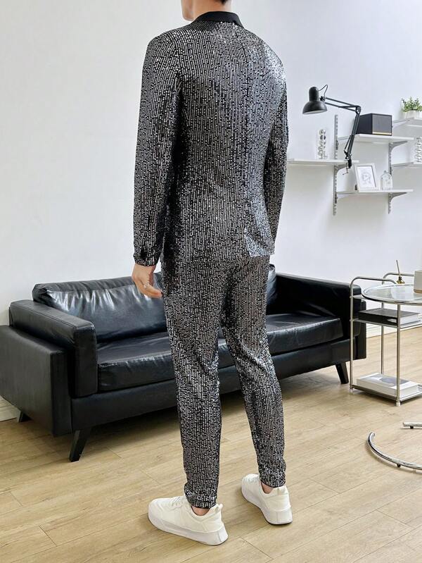 Manfinity Fever City Men Single Breasted Sequins Blazer & Suit Pants
