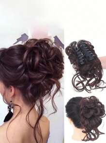 Claw Clip Short Curly Synthetic Hair Updo - Chocolate Brown - View 1