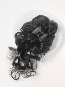 Claw Clip Short Curly Synthetic Hair Updo - Black - View 3
