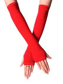 1雙女性素色休閒露指手套適用於日常 - 紅色 - 查看 3