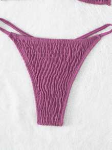 Swim SXY Smocked Halter Bikini Set Summer Beach - Mauve Purple - View 3