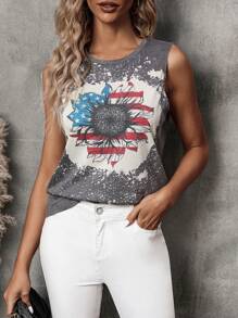 SHEIN LUNE 向日葵圖案背心上衣 - 灰色 - 查看 1