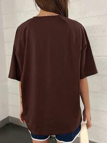 DAZY Áo thun nữ Khối Màu Slogan Giải trí - Màu nâu Sô-cô-la - Xem 8