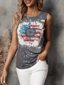 SHEIN LUNE 向日葵圖案背心上衣 - 灰色 - 查看 6