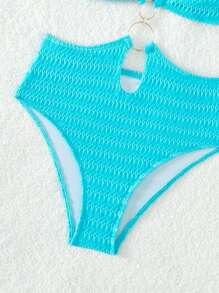 SHEIN Swim 環鏈鏤空吊脖連體泳衣