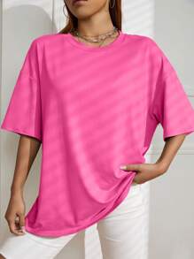 INAWLY Solid Drop Shoulder Tee - Hot Pink - View 5
