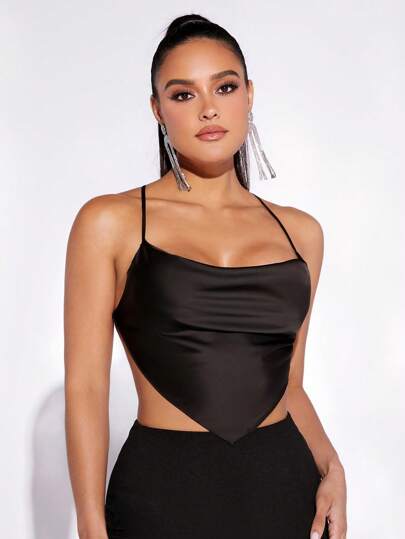 evoluSHEIN X Anitta Draped Collar Hanky Hem Backless Cami Top