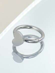 1 pieza Anillo de labio miedoso de acero inoxidable con adorno de corazón para mujeres para decoración diaria - Plateado - Ver 3